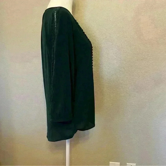41 Hawthorn dark green v neck long sleeve blouse size small with lace details - Picture 10 of 12